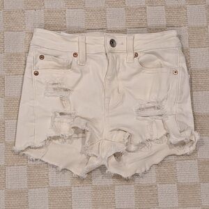American Eagle Women’s Hi Rise Shortie White Distressed Shorts Size 000